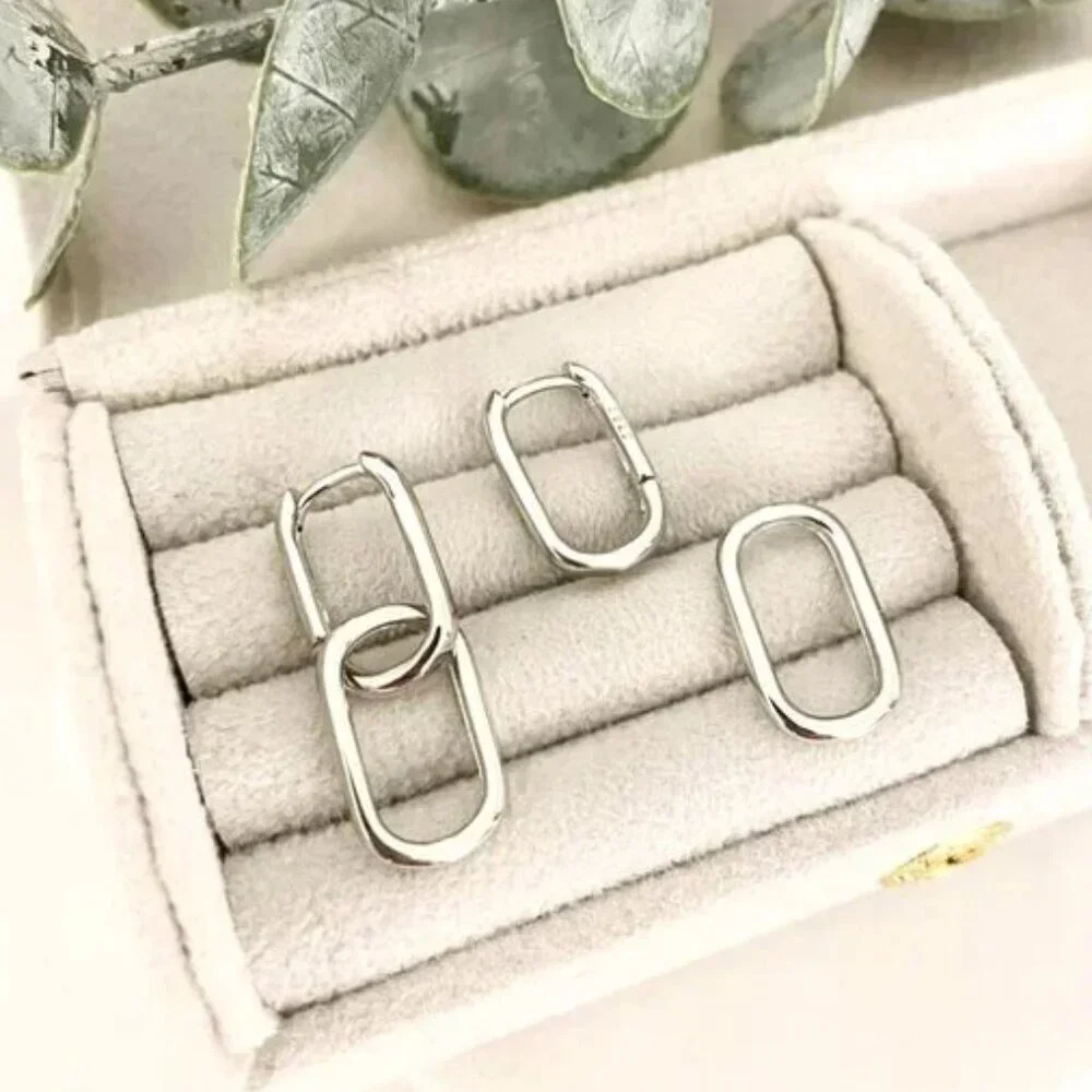 925 Sterling Silver Link Earrings Dangle Chain Earrings Minimalist Earrings - Picture 6 of 7